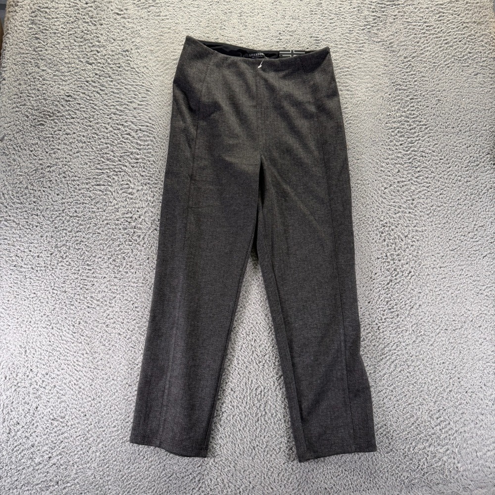 Liverpool Pant Women 10 Gray Herringbone Polyester Dress Straight Pull-On Career